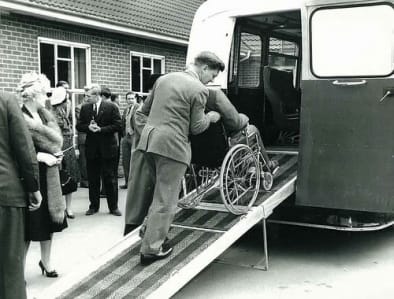 Apdapted coach with a ramp for wheelchairs in 1962